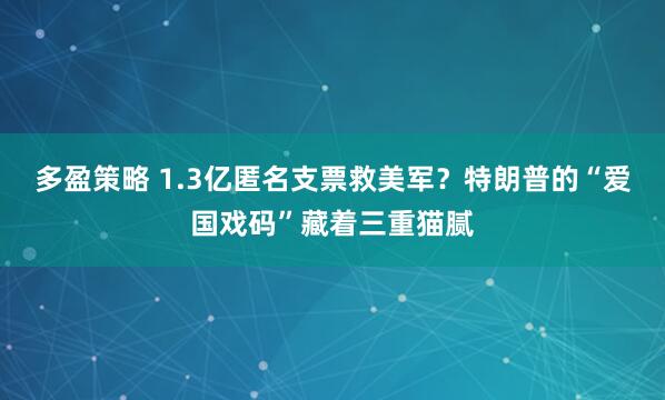 多盈策略 1.3亿匿名支票救美军？特朗普的“爱国戏码”藏着三重猫腻